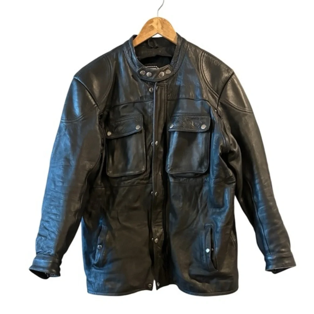 AGV Sport Italian Leather Motorcycle  Black Moto Biker Racer Jacket  XL